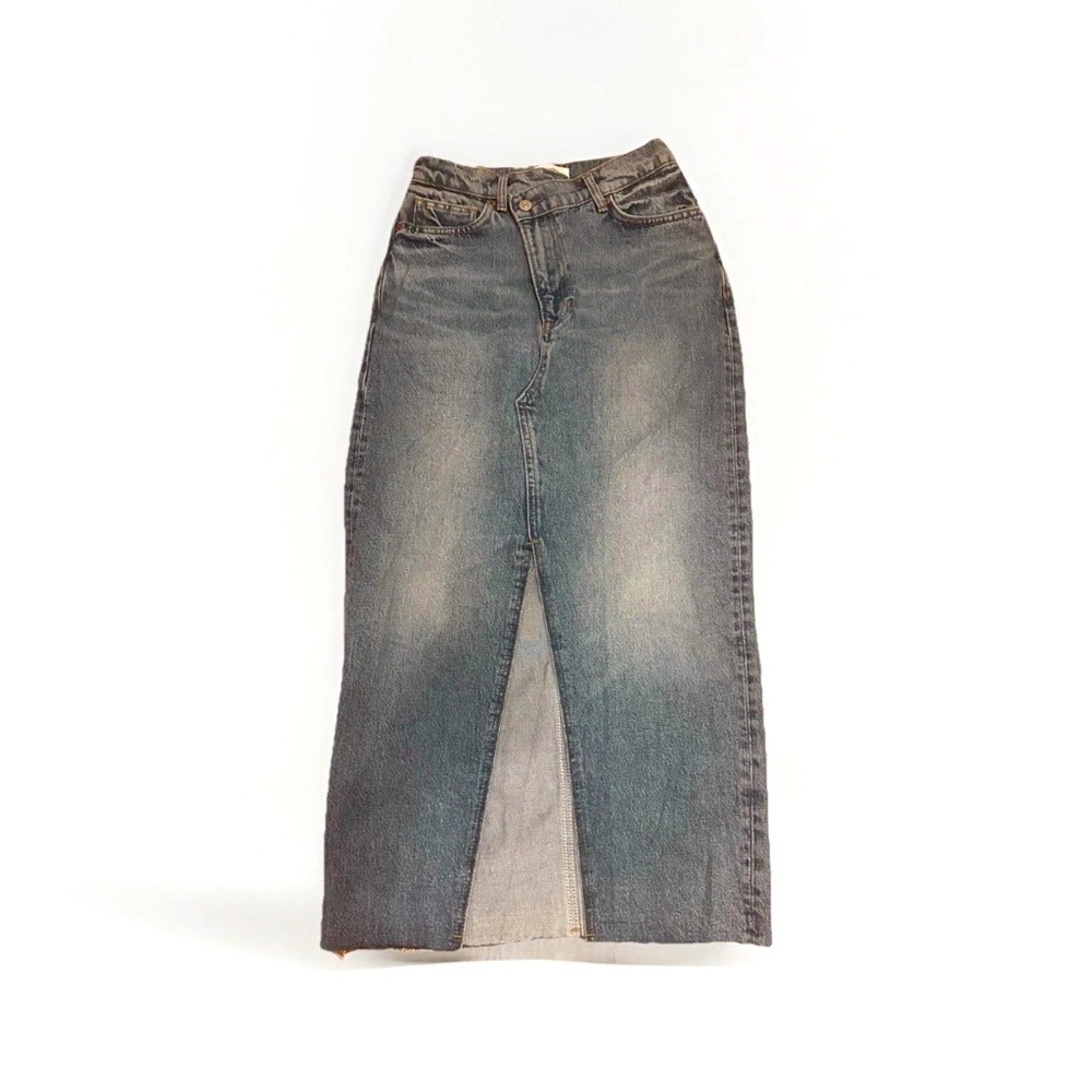 Reformation Jeans Skirt Womens Size 26 Blue Nila Long Denim Galway Raw Hem Midi